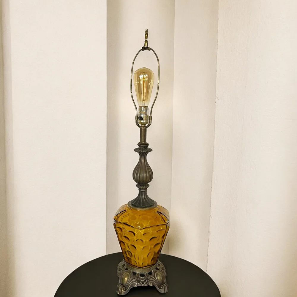 Vintage Amber Glass Double Light Lamp - Hollywood Regency, Spanish